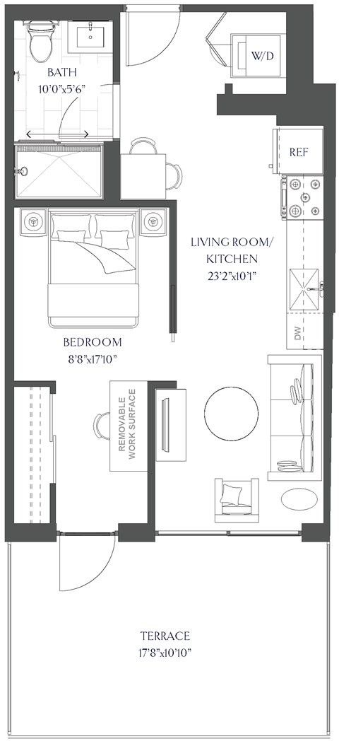 a floor plan of a small house with a bedroom and a living room